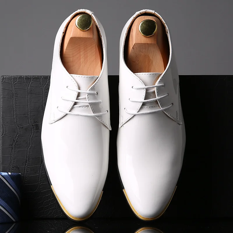 

Men Business Pointed-Toe Casual Leather Shoes Patent Leather Men's Lace-up Leather Shoes Extra Large Men Shoes 48