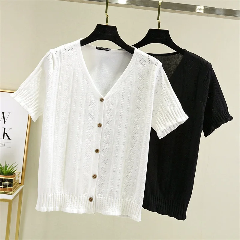 [COSYHARU公式] Summer Round-Neck Short Sleeve Cardigan Hfeb11ee425e54f7788f456fb5d355