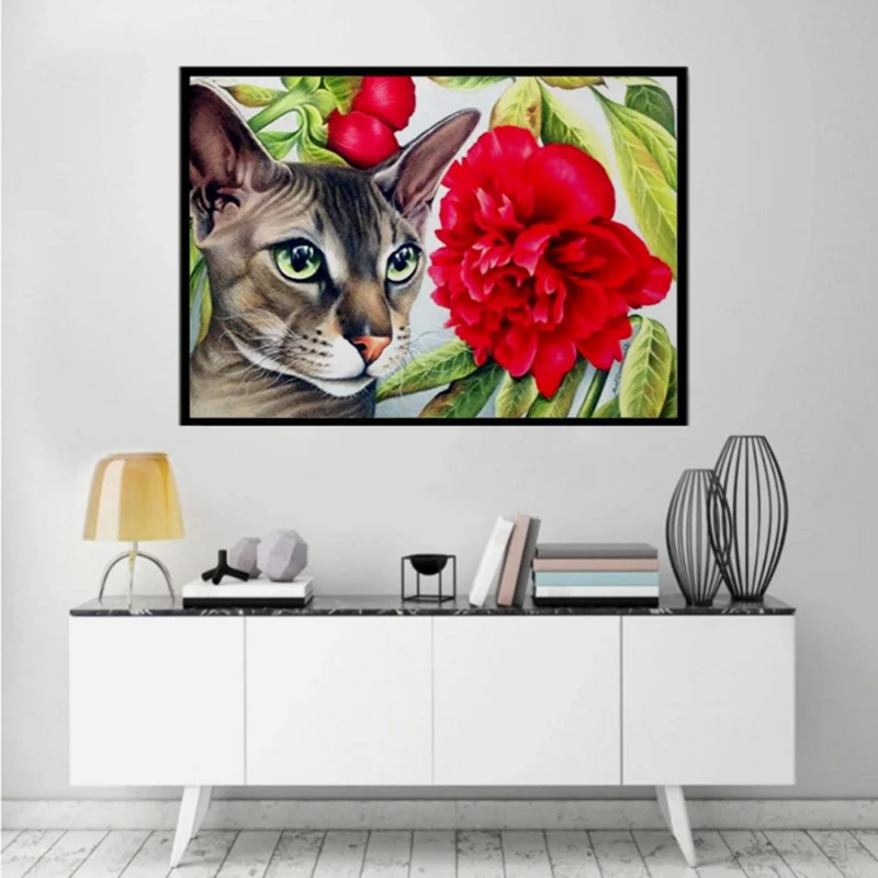 Diamond Painting DIY Semi-Finished 5D Flower Theme Colorful Flowers Cat Decoration Landscaping Home Bedroom Office Living room | Дом и сад