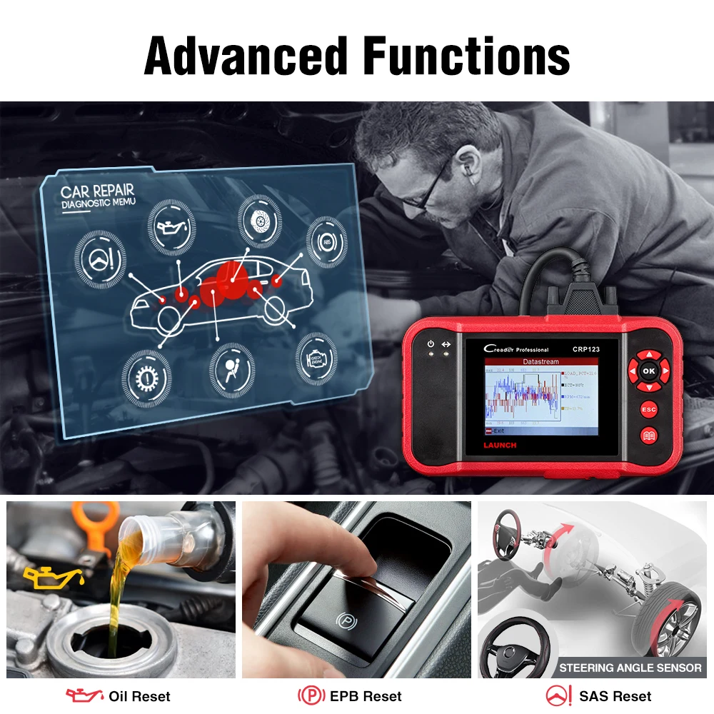 LAUNCH X431 CRP123 OBD2 автомобильный сканер ABS SRS подушка безопасности Трансмиссия двигателя автомобиля диагностический инструмент Бесплатное обновление