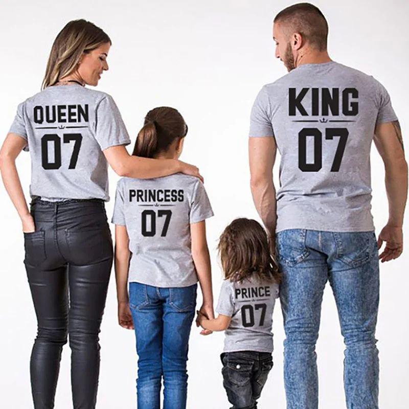 

Christmas Parent-child Suit Hip-hop King01 Queen01 Parent-child Outfit Lovers T-shirts with Short Sleeves Men's Cotton T-shirt