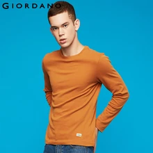 Giordano Мужская толстая футболка мужские ребристые футболки с округлым вырезом качество Coton Осень Зима Футболка Мужская Slim Fit Camisas 01029785