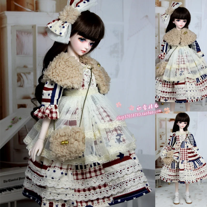 1/6 1/4 1/3 BJD clothing Accessories doll dress+scarf+bag for BJD/SD YOSD MSD SD13,not include doll, shoes,wig and other E2532
