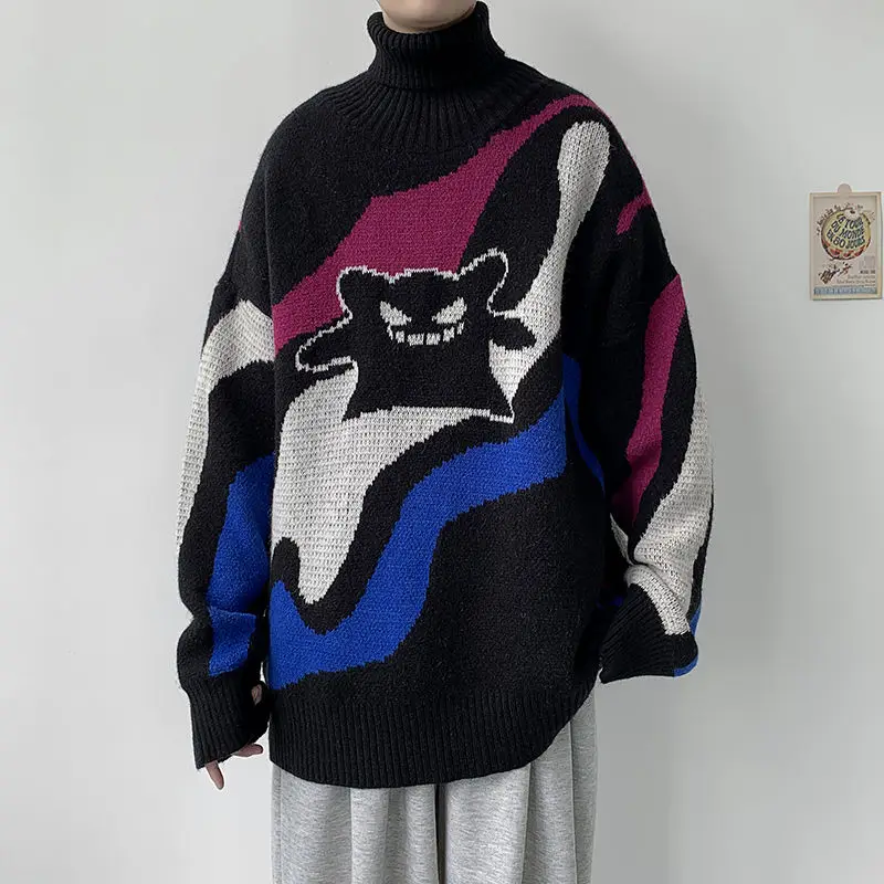 

Men's sweater 2020 Autumn winter new slim solid color lovers turtleneck sweater loose leisure personality youth men's wear