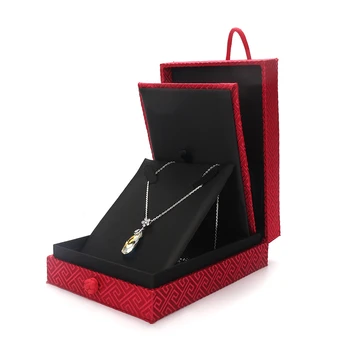

Earring Packaging Gift Box Red Brocade Pattern Display Jewelry Small Pendent Necklace Organizers Storage Case For Women Wedding