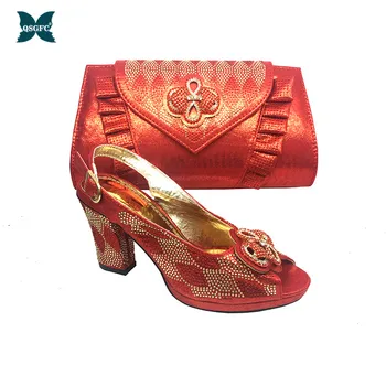 

Women Italian design African Party Pumps Shoes and Bag 2019 Wedding Shoes and Matching Luxury Shoes in Coral Color