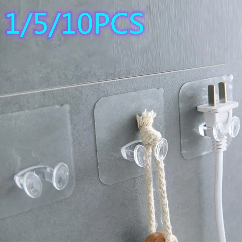 

1/5/10/pcs Strong Adhesive Hook Power Plug Socket Hanger Transparent Strong Self Adhesive Door Wall Hanger Bathroom Accessories
