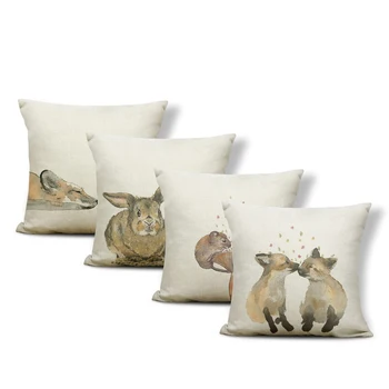 

Warm And Interesting Pillow Fox Sika Deer Mouse Rabbit Animal Throw Pillow Sofa 43*43Cm Polyester Linen Decoration Cushion Cover