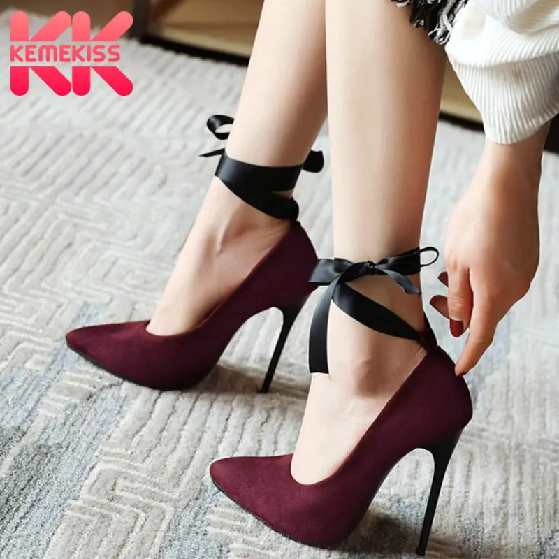 

KemeKiss Size 34-48 Spring Women Pumps Sexy Ankle Strap Shoes Women Super High Heels Leather Party Club Show Bridals Footwear
