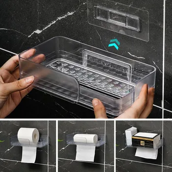 

Plastic Paper Roll Racks Shower Caddy Adhesive Bathroom Storage Shelf Kitchen Rack Organizer pumping Paper Holder black/clear