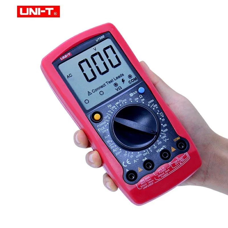 

UNI-T UT58E Digital Multimeter AC DC Voltmeter Full Icon LCD DisplayTemperature Frequency Capacitance Diode Transistor