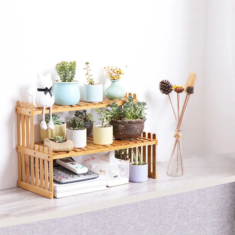 Bamboo Flower Display Stand Plants Pots Rack 1/2 Tier Folding Shelving Home Office Desktop Organizer Storage Shelves Rack storage rack,plant stand,wooden flower shelf
