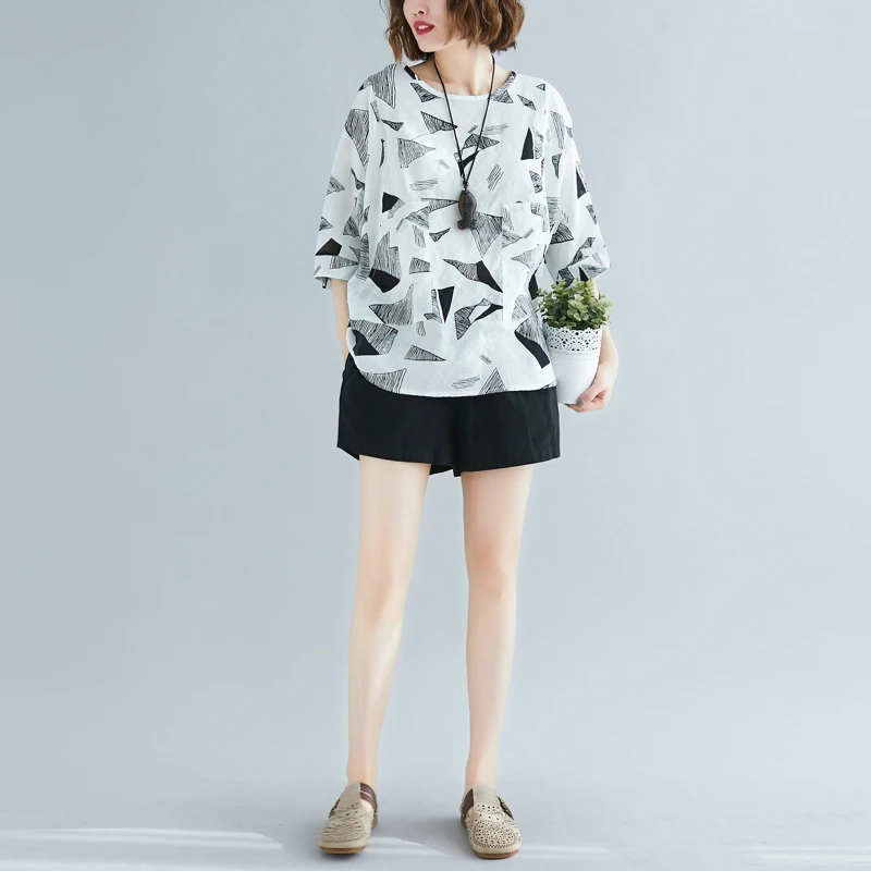 Хорошее качество, женская одежда, новинка, blusas feminina, весна-лето, стиль, корейский топ с геометрическим рисунком, свободная футболка K0534