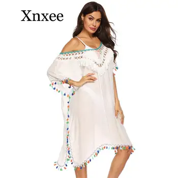 

white bikini Tassel Tunic Beach Coverups for Women White Beach Dress Summer Bikini Swimsuit Cover Up Dresses Fringe Beachwear
