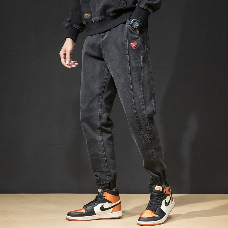 Модная уличная одежда мужские джинсы свободные сшитые дизайнерские джинсовые