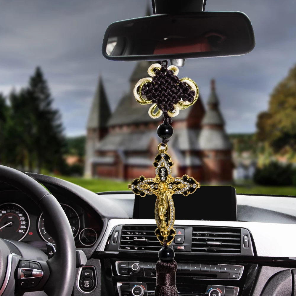 Подвески с автомобилем, авто украшение, фигурка Иисуса, крест, висящее зеркало заднего вида, христианская подвеска, аксессуары для декора