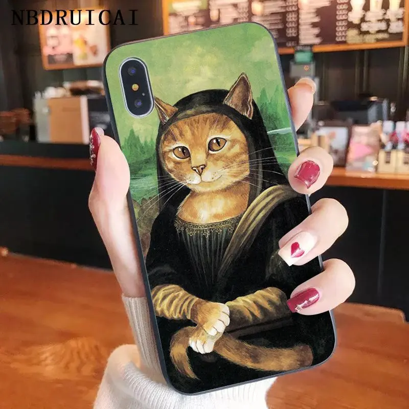 Fun5S Funny Cartoon Phone Case Leonardo da Vinci Mona Lisa Pat Cat