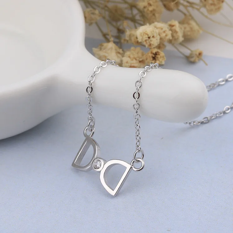 Sterling 999 Silver Pendant From The Stars with Your Double D Bow Letter Lady Clavicle Necklace Jewelry