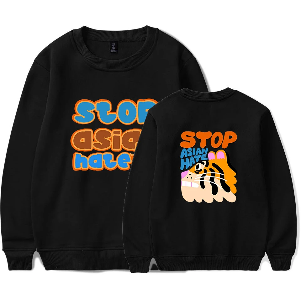 Stop Asian Hate Character Hoodies Fleece Streetwear Hoody 2021 Male Loose Casual Pullover Autumn Spring New