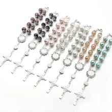7 цветов, католический религиозный крест-браслет из бисера, четки, серебро, стекло, жемчуг, сердце Мэри, милость, Иисуса, Святого икона, ювелирные изделия