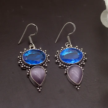 

Hermosa Vintage BlueTopaz Jades Earrings For Women Fashion Jewelry 1 7/8 Inch A813