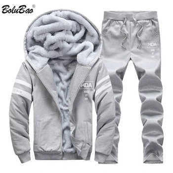

BOLUBAO Sporting Men Winter Track Suits Sets Men's Warm Hooded Sportswear Lined Thick Tracksuit 2PCS Jacket + Pant Set Male