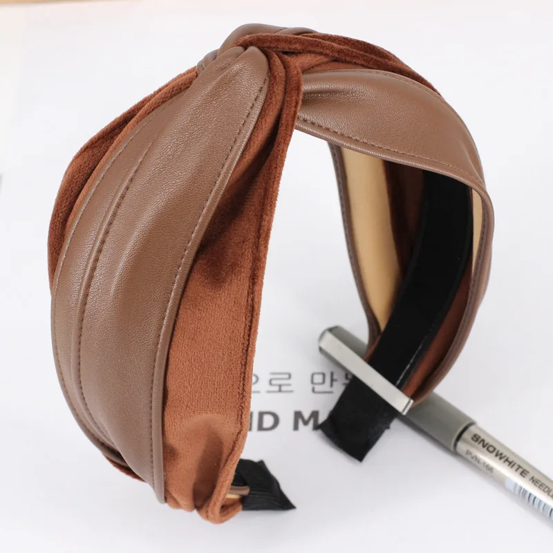 B541 brown Модные бархатные женские Обручи из искусственной кожи, крест головная повязка в виде чалмы аксессуары для волос для девушек аксессуары Haarband opaska do - Цвет: B541 brown