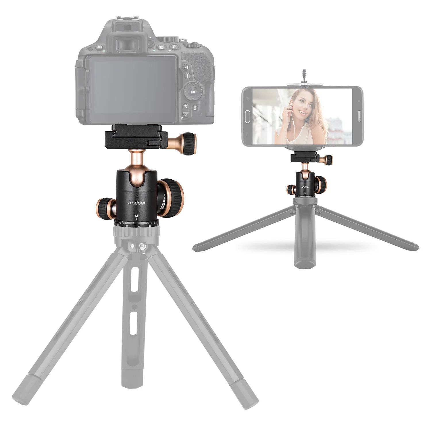 Tripod Ball Head Andoer Q30 CNC Panorama Tripod Ball Head 360 Degree Rotation 1/4 Inches Screw 3/8 Inches Screw Hole For Smartphone Camera