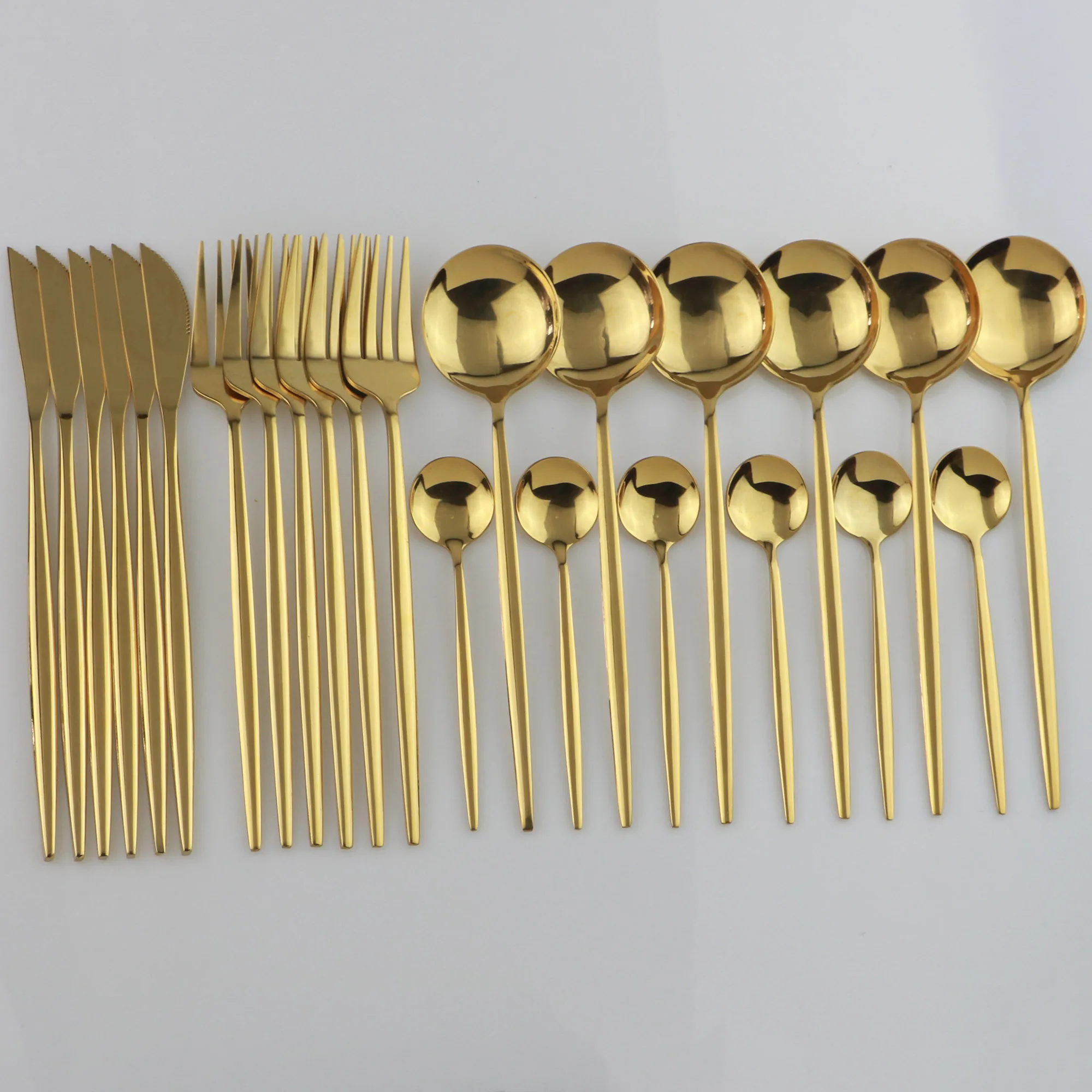 24Pcs Pure Gold Black Dinnerware Set Wedding Cutlery Set 18/10 Stainless Steel Dinner Knife Fork Scoops Silverware