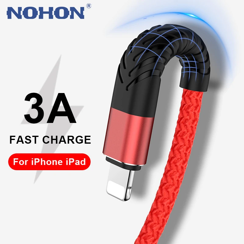 NOHON-Cable USB de carga rápida para móvil, Cable de datos largo para iPhone 12 11 Pro Max Xs X XR 8 7 6 6s Plus 5s SE iPad