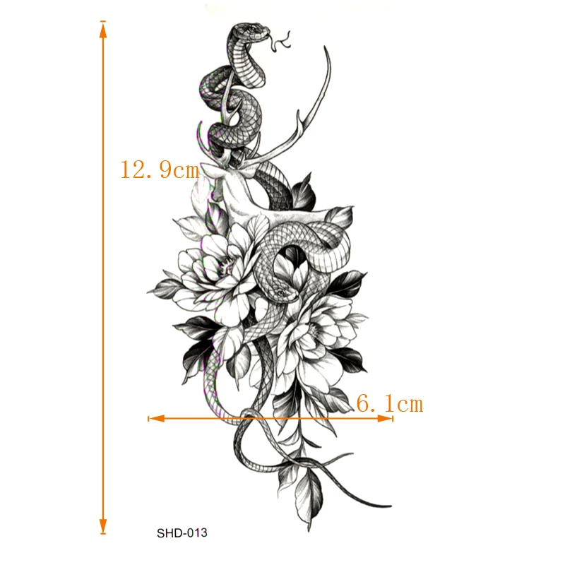 Drei Stile graue Blume/Vogel/Geist Frauen/Schlange wasserdicht temporäre Tattoos Männer temporäre Tattoo Aufkleber gefälschte Tattoo Ärmel – Detail 2