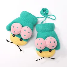 Милые детские перчатки с героями мультфильмов для девочек и мальчиков, вязаные перчатки на все пальцы, варежки, перчатки с помпонами, теплые зимние перчатки для улицы