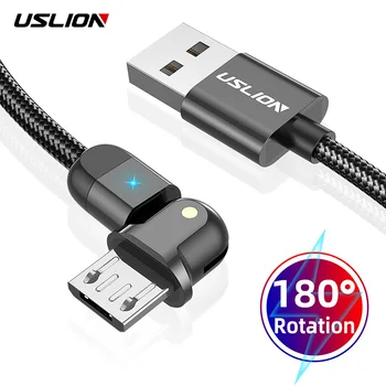 

USLION 3A Micro 180 Rotate LED USB Cable Fast Charging USB Data Cable For Samsung Huawei Tablet Android Mobile Phone Data Line
