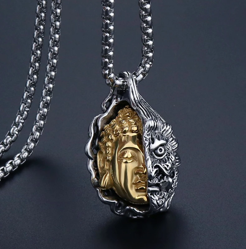 

Domineering Buddha Magic Necklace Men's Long Titanium Steel Pendant Personality Tide Men Retro Student Jewelry Accessories