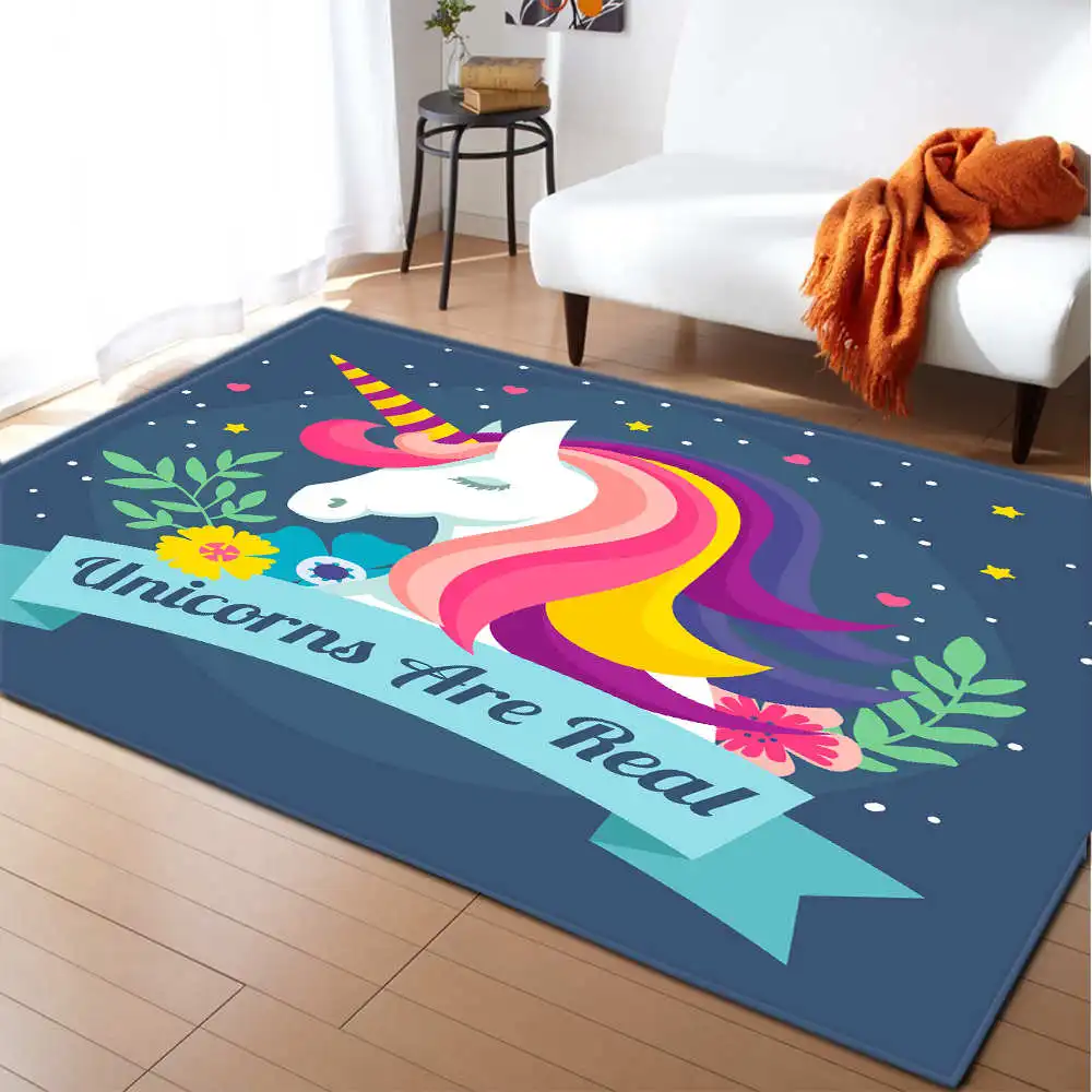 Cartoon Anti-slip Area Rug Kids Game Play Flannel Carpets Unicorn Girls Room Floor Baby Crawling Rugs Mat Carpet for Living Room - Цвет: No-1