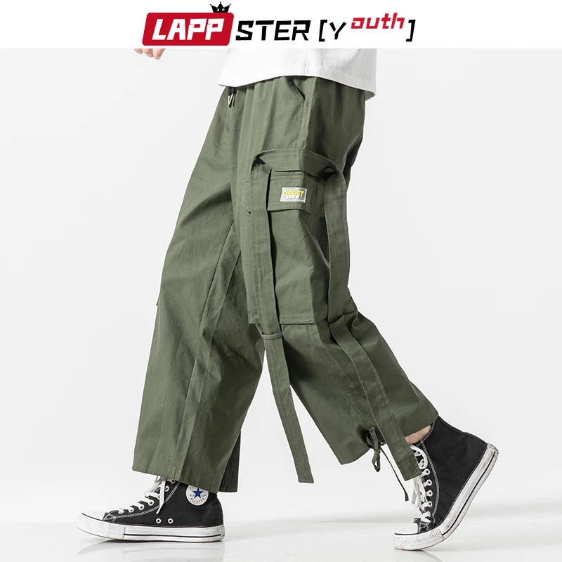 LAPPSTER мужские японские уличные шаровары комбинезоны мужские s Harajuku черные брюки Карго карманы джоггеры ленты пот брюки