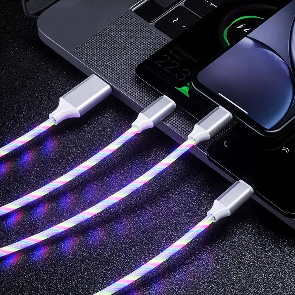 1,2 м 3 в 1 USB кабель для зарядного устройства для мобильного телефона Micro usb type C зарядный кабель для iPhone зарядный светящийся светодиодный светящийся шнур для передачи данных - Цвет: Multicolor