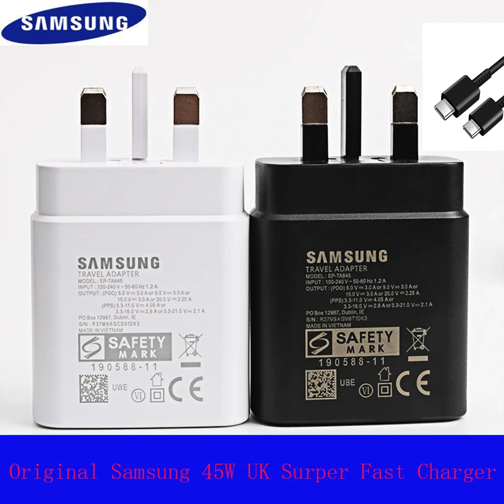 Samsung 45W UK Plug Charger Adaptive With PD type C Wholesale Headphones, Memory and Accessories