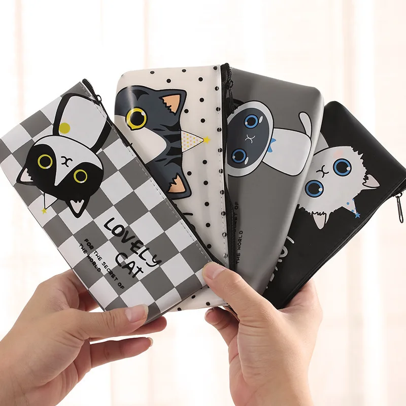 

South Korea Stationery Creative Simple Cute Cat Translucent Large-Volume Jelly Glue Pencil Case Men And Women Students Pencil Ca