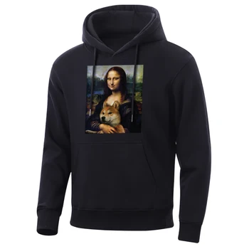 

Mona Lisa'S Smile Print Men'S Hoodies Funny Dog Art Mens Sweatshirts Spring Hot Casual Fleece High Quality Mens Streetwear Hoody