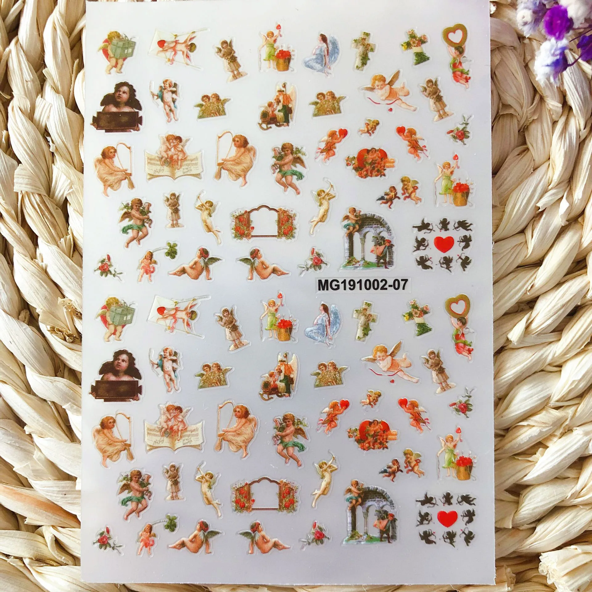 1pc Angel Flower Pattern Nail Stickers Cupid Self Adhesive Transfer Decals Slider 3D DIY Tips