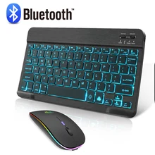 Mini led bluetooth teclado e mouse rgb teclado sem fio com backlight mouse russain ipad teclado para tablet telefone portátil