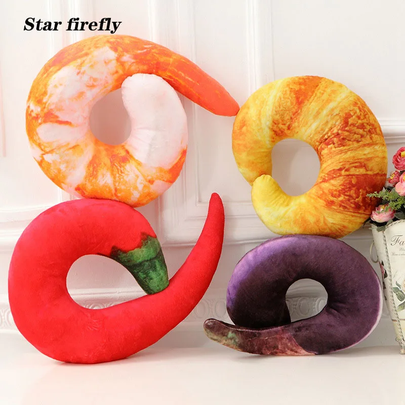 

Simulation shrimp neck pillow plush toy pillow cartoon u-shaped pillow bread vegetables plush toy Creative Stuffed toy for gifts