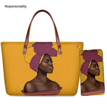 

Nopersonality Artist Afro Lady Print Handbag Sets for Women Fashionble Women Tote Bags Soft Large Capacity Top-handle Bags