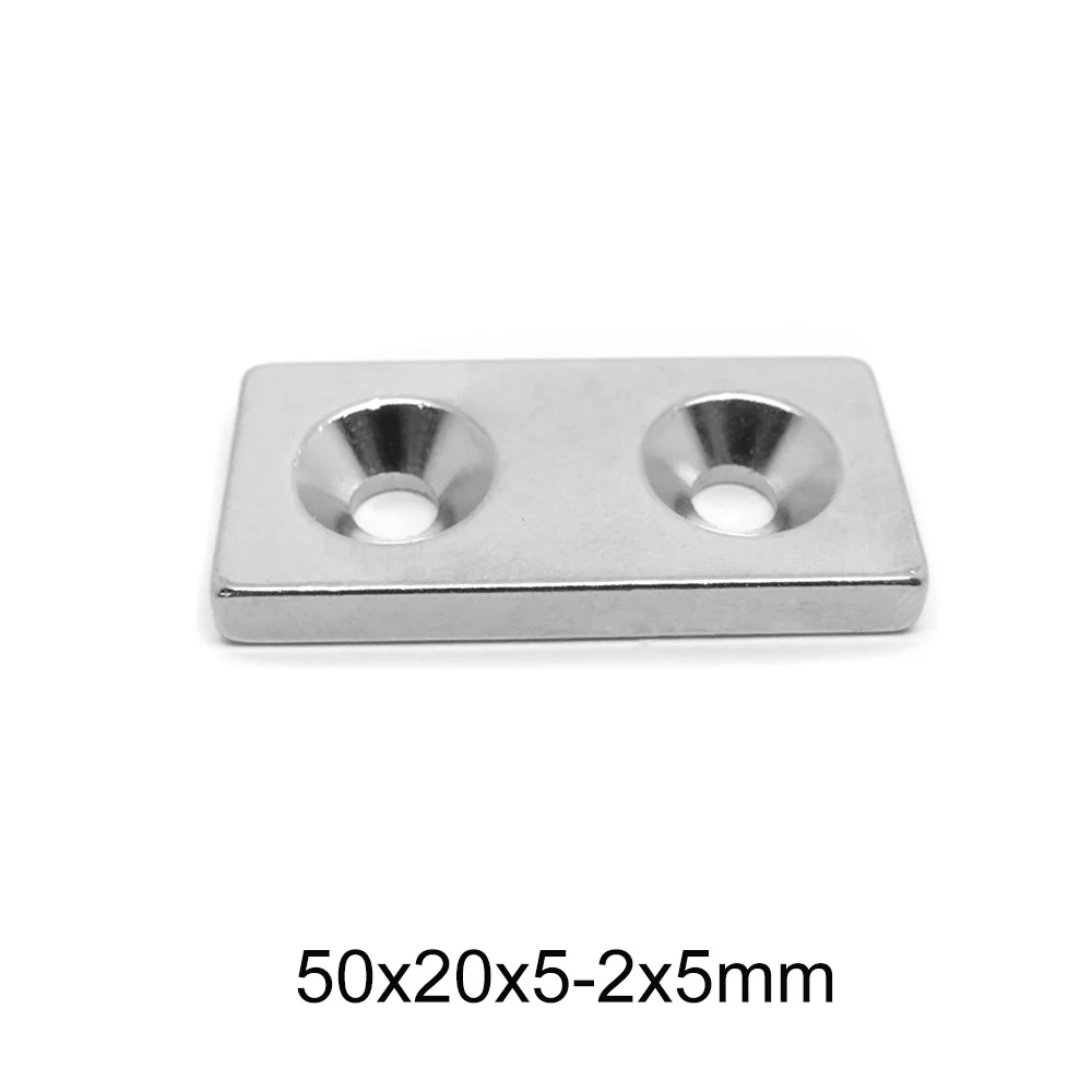 1~10pcs 50x20x5 Strong Neodymium Magnet Double Holes 5mm Block NdFeB Permanent magnet 50x20x5mm Search Magnets sheet 50*20*5-2*5