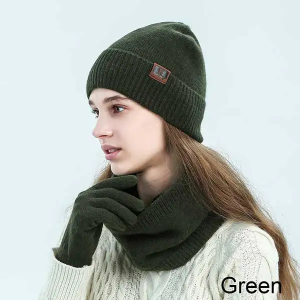Evrfelan New Warm Winter Hat Scarf Gloves Set Women Men Thick Touch Screen Gloves Thick Soft Beanies Hat Ring Scarf Unisex - Цвет: C