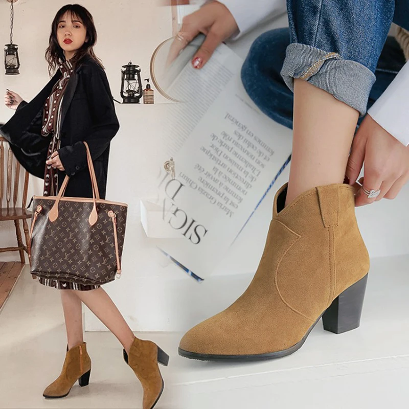 Kolnoo Handmade New Retro Style Womens Chunky Heels Boots Side-Zipper Vintages Dress Ankle Boots English Fashion Winter Shoes