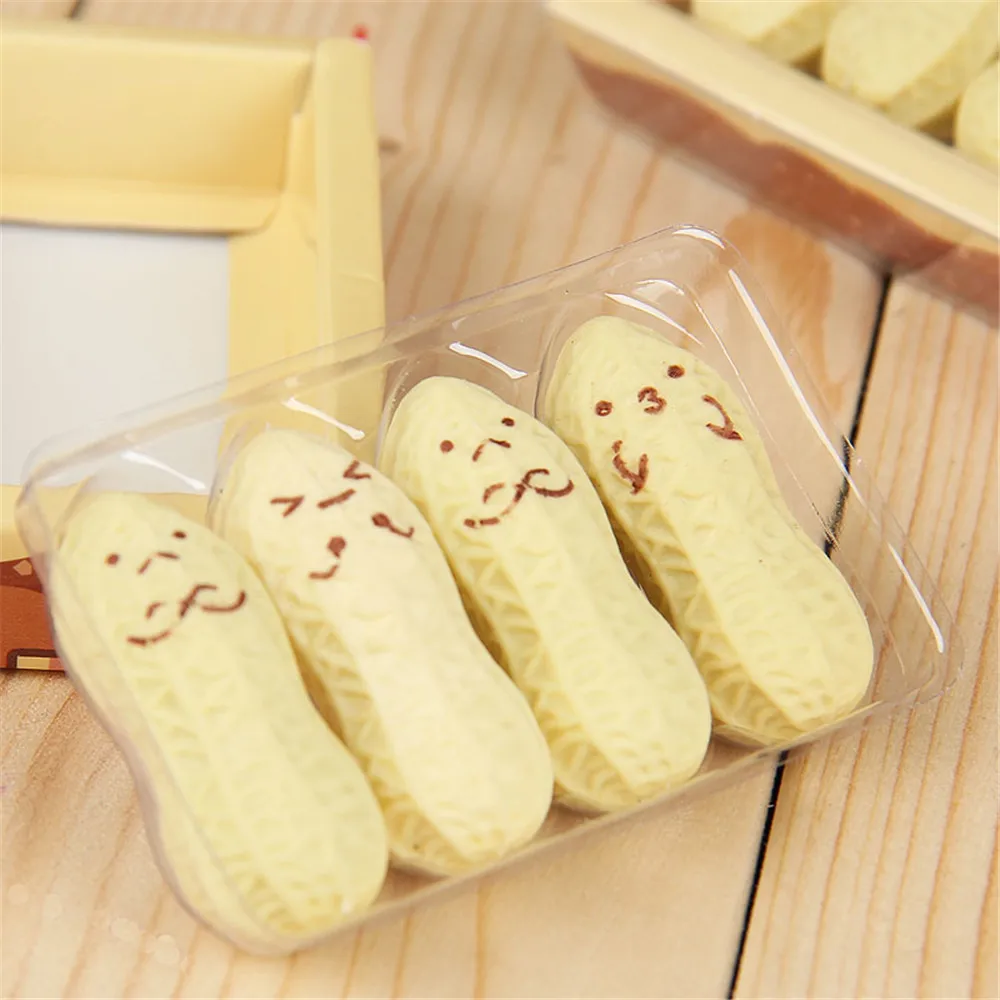 

4pcs/set Kawaii Simulated Peanuts Design Erasers Mini Rubber Kawaii Erasers Correction Stationery School Office elastic Supplies
