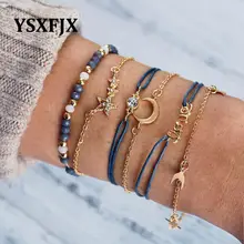 Pulsera mezclada cuentas estrella Luna corazón onda amor cristal mármol piedra pulseras para mujeres Boho borla pulsera joyería al por mayor(China)