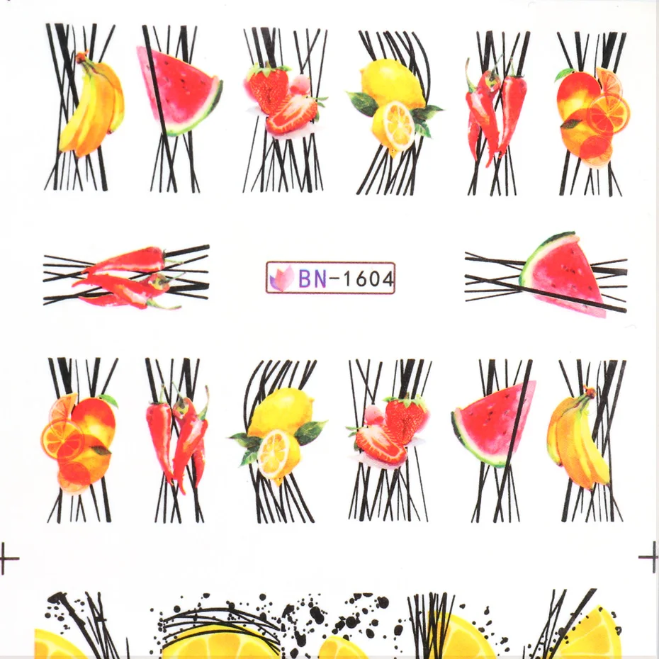 Nail Stickers Summer KiwiAvocadoLemonBanana Fruits for Nail Design Manicure Water Sliders Nail Decals Set (6)